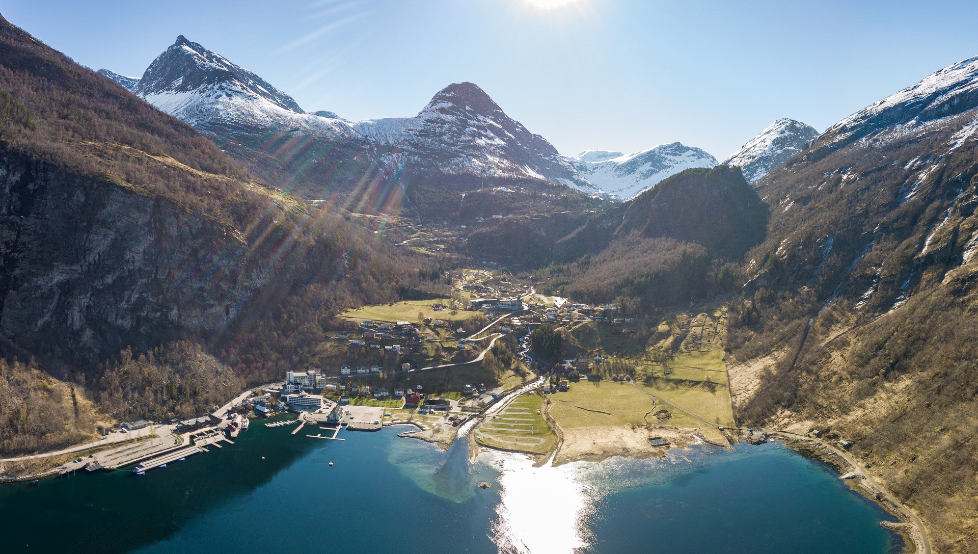 Drohne Panorama Norwegen Geiranger Fjord Reisefotografie